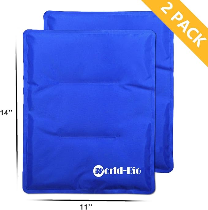 WORLD-BIO Large Flexible Hip Ice Pack 2 packs for Injuries, Hot & Cold Therapy Pad for Shoulder, Back, Knee, Leg, Thigh, Soothing Pain from Bruises & Sprains, Muscle Aches, Stiff Joint, 11" x 14" Blue-StrideForce Fitness