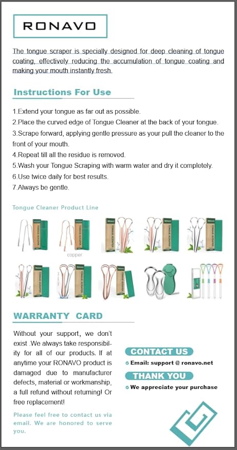 RONAVO Tongue Scraper for Adults, U Shaped, Flexible to Twist and Turn, Effectively Clean Tongue, Fresher Breath in Seconds, 100% Stainless Steel Tongue Cleaner, with Travel Cases
