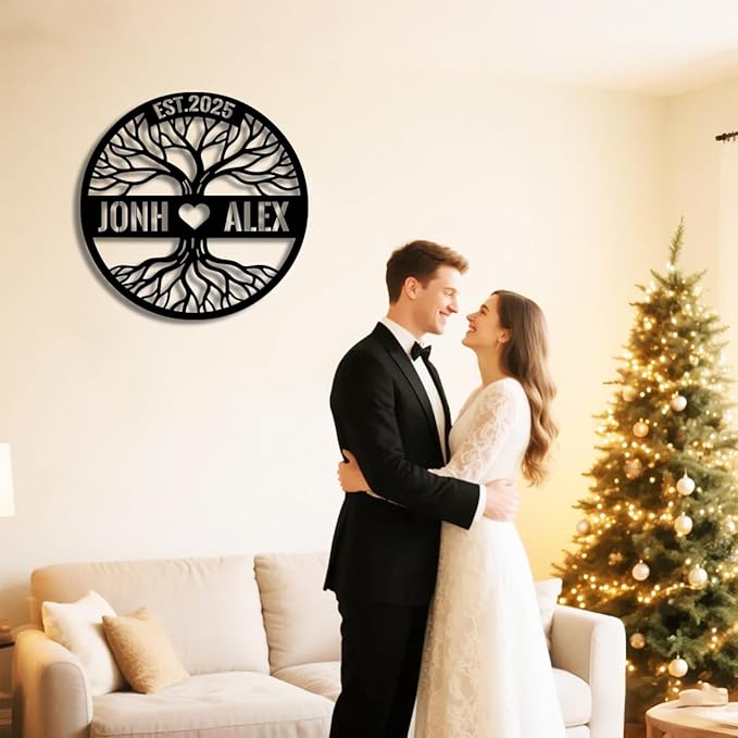 Personalized Tree of Life Metal Name Sign | Custom Metal Signs | Family Wall Art | Wedding Gift & Anniversary | Indoor Decor Gift for Women, Men, Wife, Parents, Couple-StrideForce Fitness