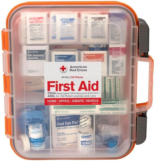 Officially Licensed Product, 50 Person First Aid Kit, 216 Piece Emergency Medical Supplies to Clean & Treat Minor Injuries, Hard Case Box for Home, Business, Job Site, Car-StrideForce Fitness