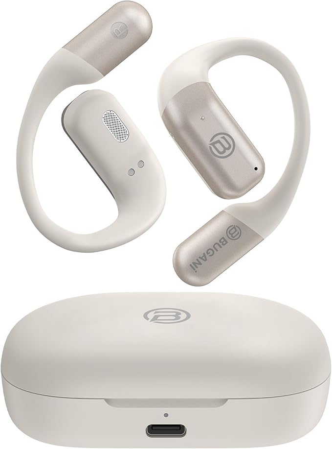 BUGANi Open Ear Headphones Wireless Earbuds,5.4 Bluetooth Headphones, IPX5 Waterproof Ear Buds for Running Workout Cycling Gift (White)-StrideForce Fitness