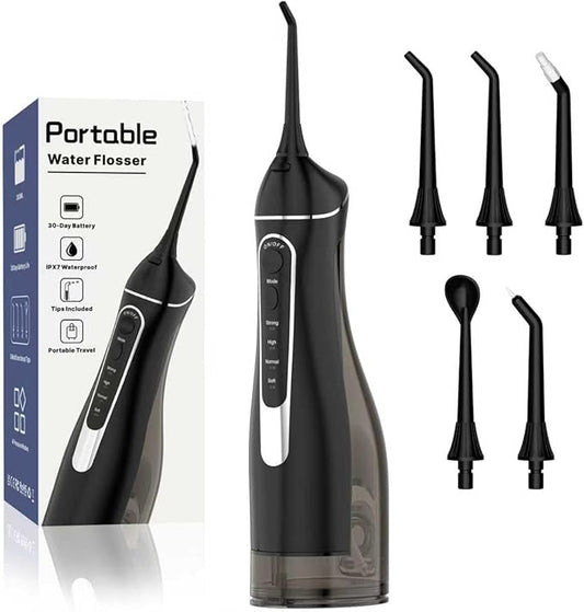 Cordless Portable Water Flosser with 300ML Tank: Rechargeable Oral Irrigator with 5 Tips for Travel, Braces Care and Sensitive Gums, IPX7 Waterproof Teeth Cleaning Device(Purple)