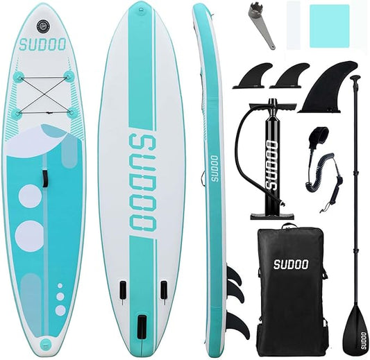 Inflatable Stand Up Paddle Board 10‘x30‘‘- Ultra-Light SUP with Backpack, Pump, Paddle, Coil Leash, 3 Fins, Repair Kit, Stable Design, Non-Slip EVA Deck for Adults & Youth-StrideForce Fitness