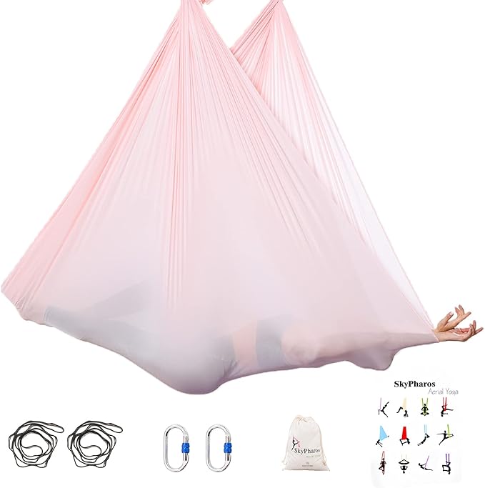 5.5 Yards Aerial Silks Yoga Swing Set - Aerial Yoga Hammock Kit Anti-Gravity Flying for Fitness, Low/Non Stretch Nylon Tricot Fabric Hardware Included for Dance-StrideForce Fitness