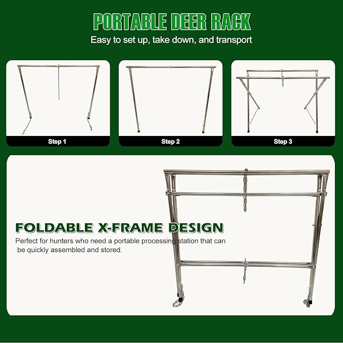 Deer Game Hunting Hoist Processing Rack Stand, Skinning Station Equipment Hide Tools for Hog Goat Sheep Boar Animal Field Dressing Cleaning Butchering-StrideForce Fitness