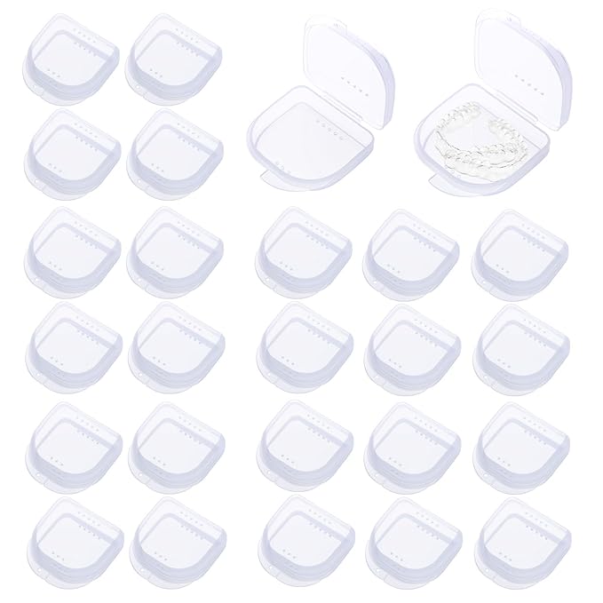 60PCS Retainer Case with Vent Holes,Transparent Color Denture Case,Portable Multi-Purpose Mouthguard Storage for Travel Home Office Business Trip