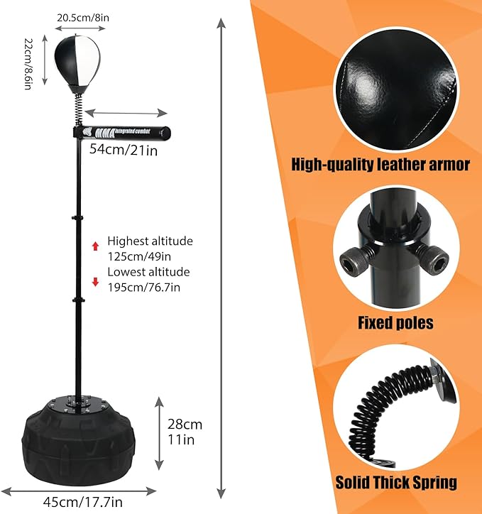 INNOLIFE Spinning Bar Boxing 360°Black White Speed Trainer Free Standing Punching Bag Adjustable Height Ideal for Adults and Youth Enhance Reflexes and Boxing Skills-StrideForce Fitness