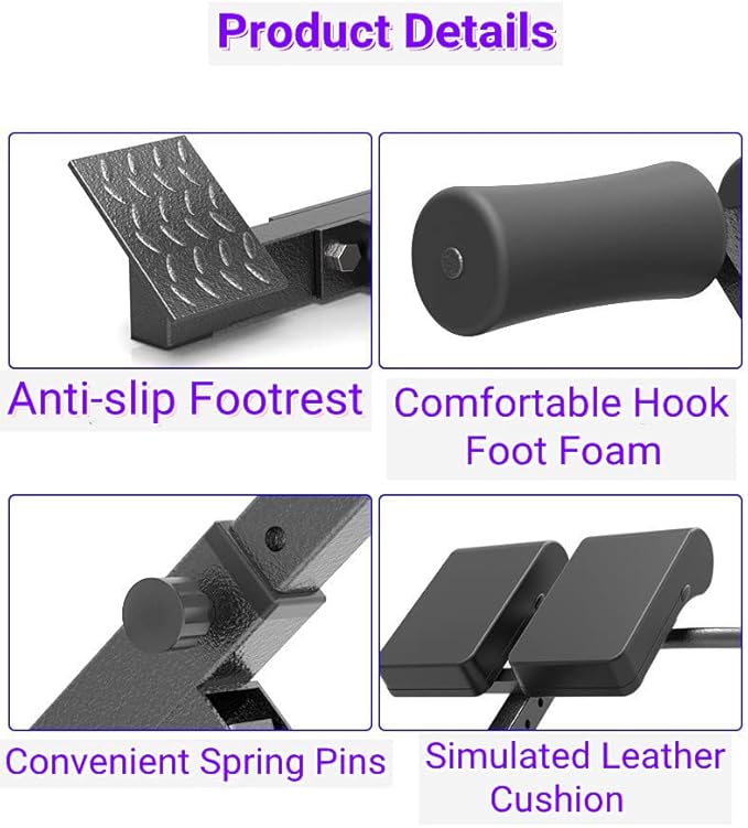 ComMax Hyperextension Roman Chair Back Extension Bench Foldable Workout Bench Machine for Home GYM Adjustable Waist Abdominal Back Trainer-StrideForce Fitness