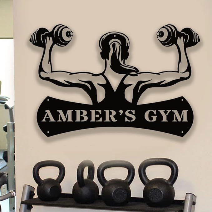Custom Gym Metal Sign Personalized Workout Room Decor, Home Fitness Motivational Wall Art, Powerlifting Garage Center Gift for Women, Men, Dad, Papa, Grandpa, Mother, Sister, Girls, Modern Mount-StrideForce Fitness