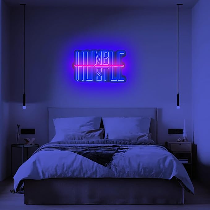 Humble&Hustle Neon Sign Light Up for Wall Decor Hustle Led Sign for Gym Small Acrylic Art Decor for Office Bedroom Decorations 16.54x9.45 inch-StrideForce Fitness