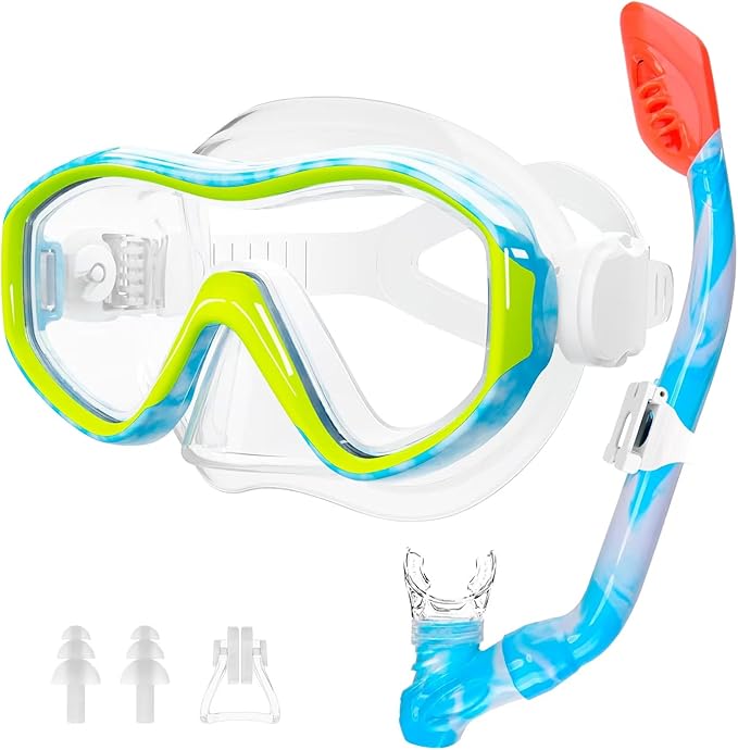 GoseWave Snorkeling Gear for Kids, Kids Snorkel Set for Ages 5-15, Anti-Fog Diving Mask and Dry Top Snorkel Set, Unisex Swimming Goggles with Nose Cover-StrideForce Fitness