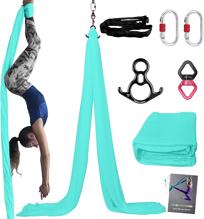 PRIOR FITNESS Aerial Silks Kit Colorful 9/15/20 Yards 40D Nylon Fabric Hammock Set With Hardware & Guide for All Levels Of Aerial Yoga Practice and Acrobatic Flying For Adults Aerial silk-StrideForce Fitness