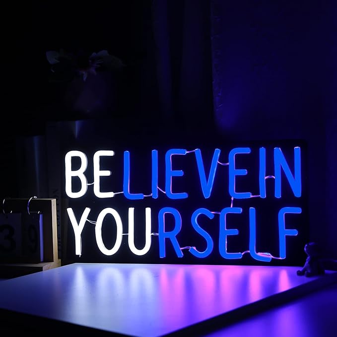 Believe in Yourself Neon Sign USB Powered for Room Decor, LED Neon Light Sign Dimmable for Kids Bedroom Office Bar classroom Wall Art Birthday Gift 16 * 7.5 Inches Blue-StrideForce Fitness
