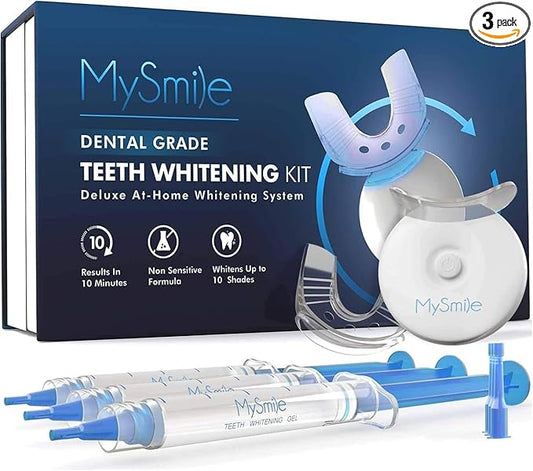 MySmile Teeth Whitening Kit with LED Light, 10 Min Non-Sensitive Fast Teeth Whitener with 3 Carbamide Peroxide Whitening Gel, Helps to Remove Stains from Coffee, Smoking, Wines, Soda, Food