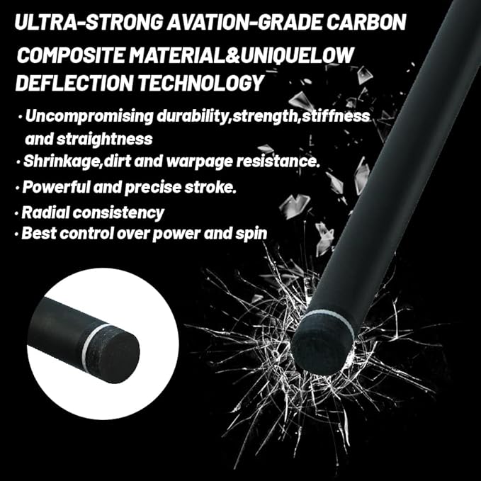29.13" /Radial Wavy 3/8-10 3/8-11 3/8-14 Uni-Loc 5/16-18 Carbon Pool Cue Single Shaft, Low Deflection Technology, Ultra-Smooth, pro Taper, Easy to Control-StrideForce Fitness