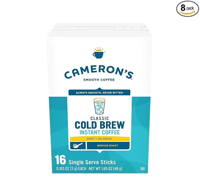 Cameron's Coffee Classic Cold Brew Instant Single Serve Sticks, Medium Roast , 100% Arabica , 128 Count-StrideForce Fitness