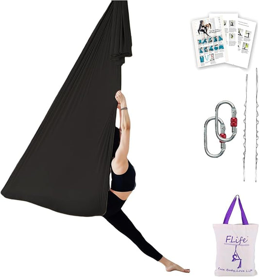 F.Life Aerial Silk Yoga Hammock & Swing for yoga Inversion,Strength training,starter hardware kit-StrideForce Fitness