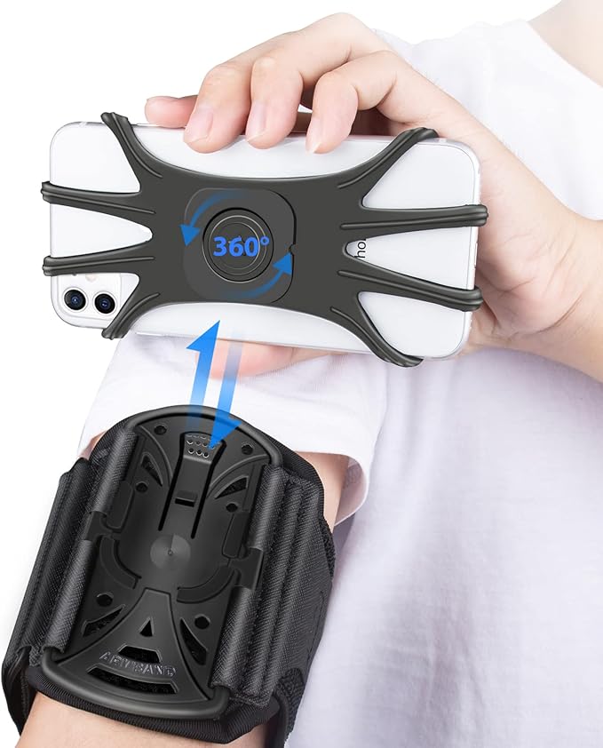 Running Phone Holder Armband for Phone, Detachable & 360°Rotated Sports Armband with Key Pocket for iPhone 16/15/14/13 Pro/12 Pro/XS/XR/8/7/6s Plus, for Samsung Galaxy 4''-6.5'' Cellphone-StrideForce Fitness