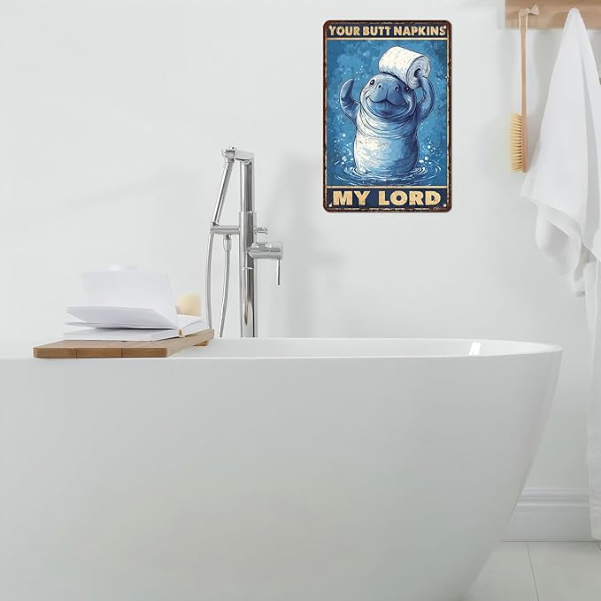 Vintage Manatee Tin Sign Your Butt Napkins My Lord Retro Bathroom Metal Poster Funny sea Cow Wall Art Toilet Man Cave Bar Cafe Indoor Room Garage Store Office 12 * 8inch-StrideForce Fitness