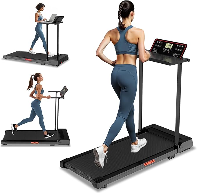 Treadmill with Handles, Treadmills for Small Spaces, 3.0HP Walking Pad Treadmills with Handle Bar & LED Display, Treadmill with Desk Workstation for Home Office, 320 LBS Capacity-StrideForce Fitness