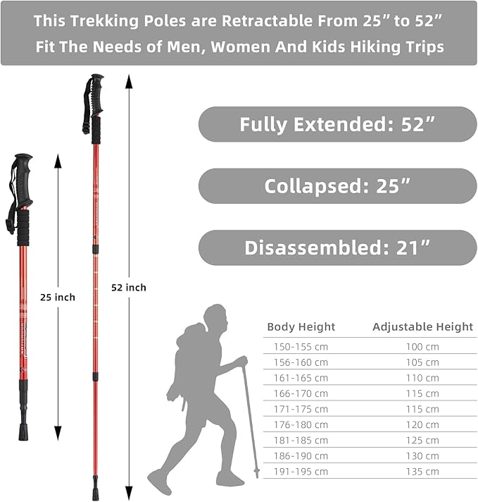 Aihoye Hiking Trekking Poles, 2 Pack Collapsible, Lightweight, Anti Shock, Walking Sticks, Adjustable Hiking Pole for Men and Women-StrideForce Fitness