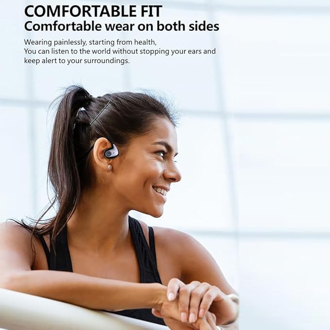 IHAO Air Conduction Wireless Bluetooth Headphones-Open-Ear Design Lightweight & Pain-Free Sweatproof Sport Headphones with Mic Earphone Ideal for Running Cycling and Sports-F805 Black-StrideForce Fitness