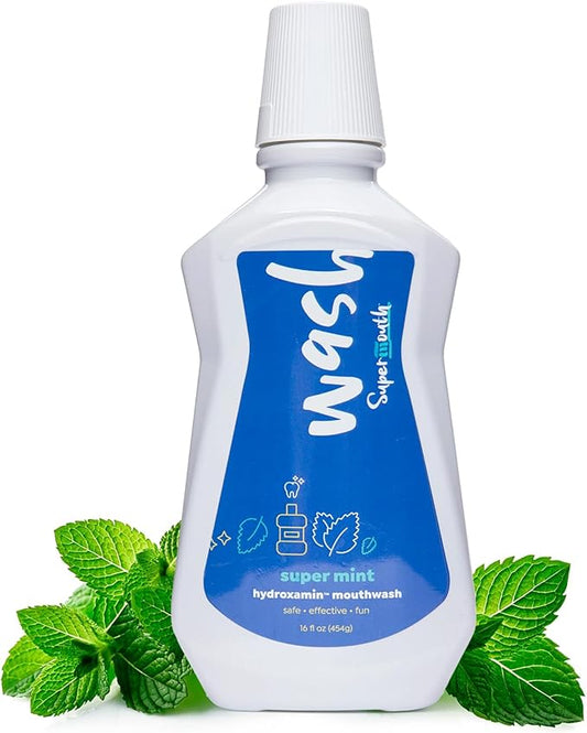 SuperMouth® Fluoride-Free Mouthwash – Nano-Hydroxyapatite, Vitamins D3 & K2, Prebiotics, Alkaline pH 8.5, Alcohol-Free, Freshens Breath, Safe Clean Ingredients, 4 Flavor Options
