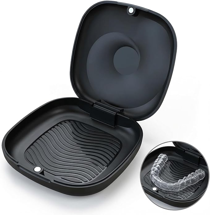 BVN Magnetic Seal Slim Orthodontic Dental Case with Unique Conch Texture, Portable Storage Holder for Braces, Teeth Aligner, Retainer, Mouth Guard, Night Guard & Denture - Black