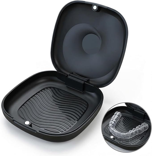 BVN Magnetic Seal Slim Orthodontic Dental Case with Unique Conch Texture, Portable Storage Holder for Braces, Teeth Aligner, Retainer, Mouth Guard, Night Guard & Denture - Black