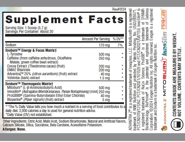 Evogen Evoburn - Thermogenic Fat Burner for Men & Women | Energy, Focus, & Appetite Control | Advanced Metabolism Booster Fat Burner Formula with MitoBurn & Caffeine | Orange Sunrise | 30 Servings-StrideForce Fitness