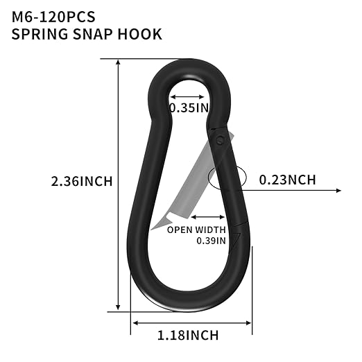 Black Carabiner Clips 2.36IN Spring Snap Hooks M6 120PCS Small Carabiners Galvanized Steel Quick Links Caribiniers for Outdoor,Hiking,Camping,Hammocks,Dog Leashes.Backpack Snaps-StrideForce Fitness