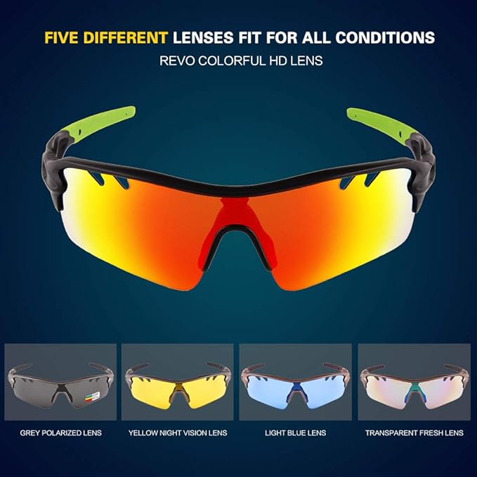 BangLong Polarized Sports Sunglasses Cycling Sun Glasses for Men Women with 5 Interchangeable Lenes for Running Baseball Golf-StrideForce Fitness