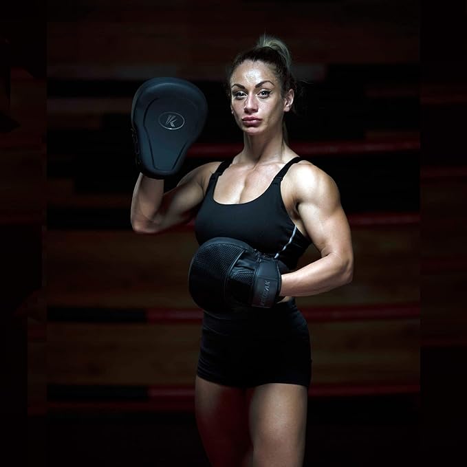 Kruzak Matte Black Boxing Gloves and Pads, Boxing Gloves Training Set for Kickboxing and Muay Thai MMA Training - Boxing Kit for Adults with Punching Pads for Martial Arts and Karate-StrideForce Fitness