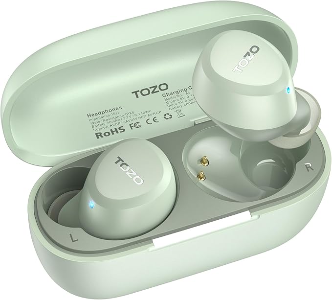 TOZO A1 Wireless Earbuds Bluetooth 5.3 Light Weight in Ear IPX5 Waterproof Headphones 2 Mic for AI Calls, Immersive Premium Sound Bass Headset with Charging Case, 32 Presets EQ Customization via App-StrideForce Fitness