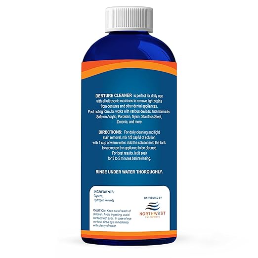 Ultrasonic Denture Cleaner - Denture Cleaner for All Types of Dentures - Denture Cleaning Solution Removes Stains, Plaque, Grime, and Build-up (8 Ounces)