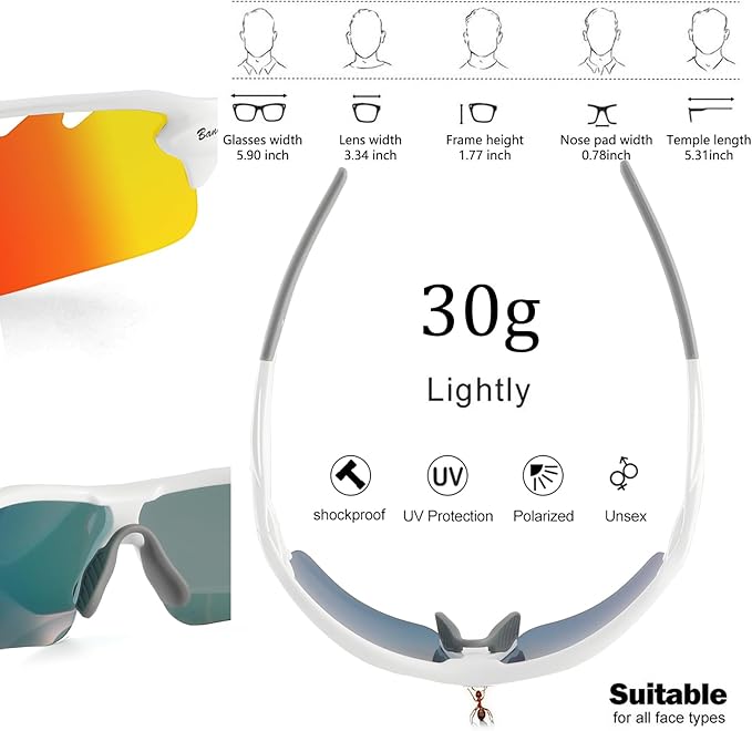 BangLong Polarized Sports Sunglasses Cycling Sun Glasses for Men Women with 5 Interchangeable Lenes for Running Baseball Golf-StrideForce Fitness