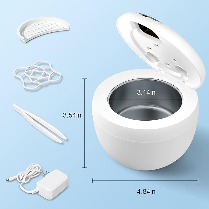 Dental Ultrasonic Retainer Cleaner Machine - Dental Cleaning Pod for Denture, Mouth Guard, Aligner, Night Guard, Braces, Toothbrush Heads, Jewelry, 45kHz Sonic Cleaner with Digital Timer & 200ML