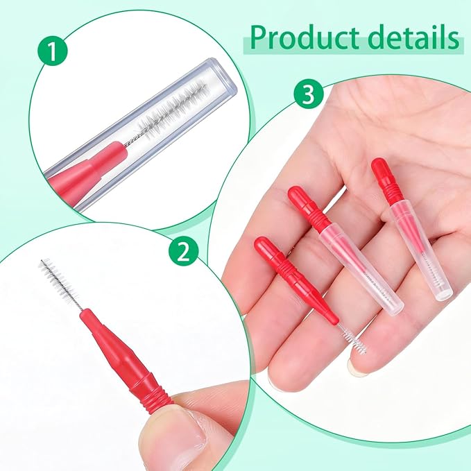 ARTIBETTER 50pcs Interdental Brushes for Braces Floss Brushes for Teeth Toothpick Oral Flossing Head Teeth Cleaning Tool 3mm Red