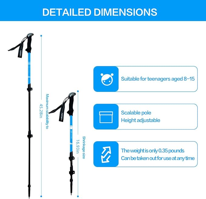 Hiking Trekking Poles, 2 Pack Anti Shock, Adjustable, Collapsible Hiking Poles for Trekking or Walking, Lightweight Aluminum Sticks for Children-StrideForce Fitness