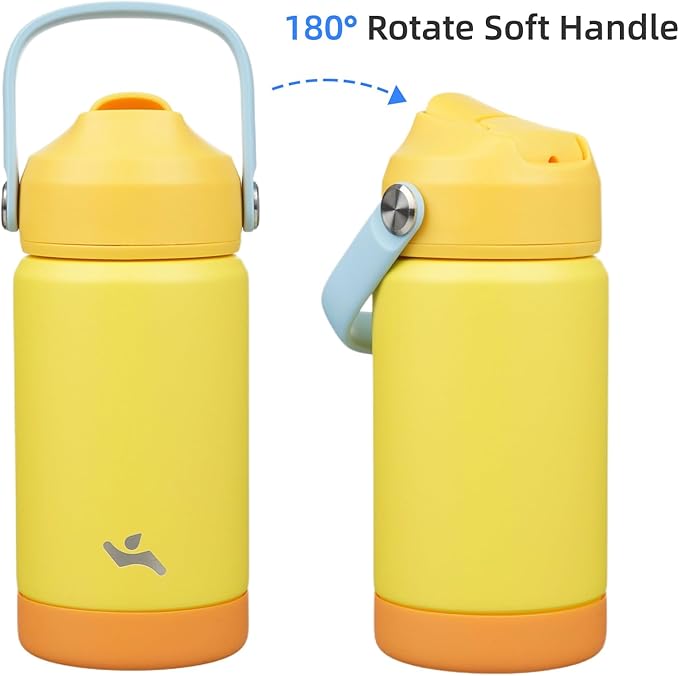 Insulated Water Bottle with Straw Lid,12 oz Stainless Steel Vacuum Metal Bottle with Silicone Handle,Yellow-StrideForce Fitness