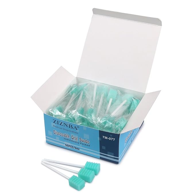 (50 Pack) Disposable Oral Swabs, Sterile Dental Sponge Swabsticks Unflavored for Mouth & Gum Cleaning