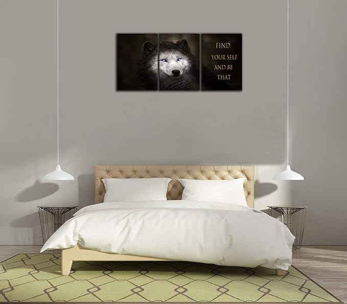 3 Panels Wolf Picture Motivational Wall Art Inspirational Canvas Painting Pictures Modern Entrepreneur Quotes Posters Prints Artwork for Home Office Decor House Decorations Class Room School to Hang-StrideForce Fitness