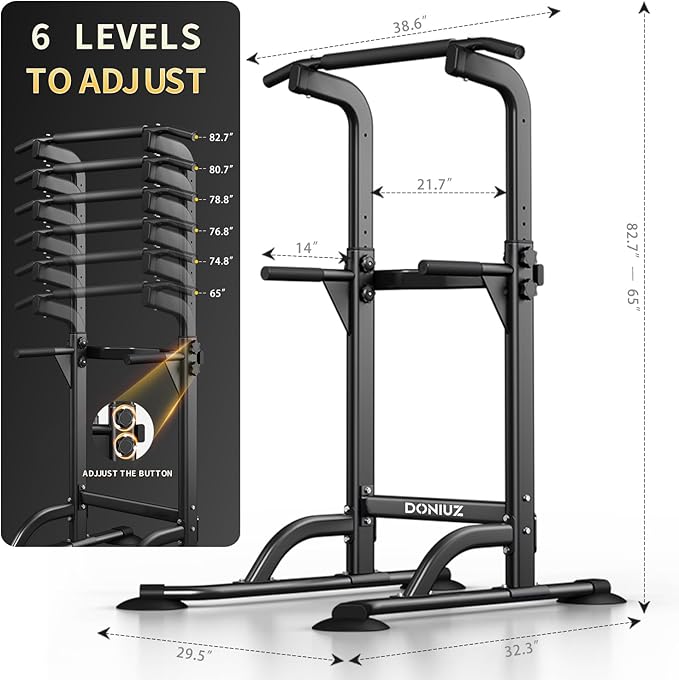 Power Tower Pull Up Bar and Dip Station, Multi-Function Home Gym, Strength Training Fitness Equipment, Height Adjustable-StrideForce Fitness