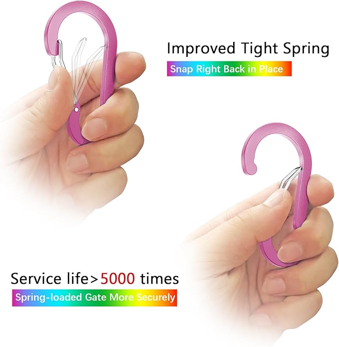 sprookber 3.2 Inch Aluminum Carabiner Clips D Ring, Caribeaner Spring Snap Hook with Keychain for Camping, Hiking, Gym & Outdoor Gear, Set of 10-StrideForce Fitness