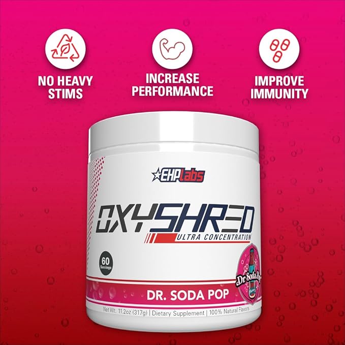 EHP Labs OxyShred Thermogenic Fat Burner - Pre-Workout Powder with L-Glutamine, Acetyl L-Carnitine, Metabolism Booster, Weight Loss, Appetite Control, Energy Drink, Dr. Soda Pop, 60 Servings-StrideForce Fitness