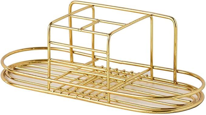 Toothbrush Holder with Cup Holder Electric Toothbrush Toothpaste Holder, Stainless Steel Bathroom Stand or Wall-Mounted Gold