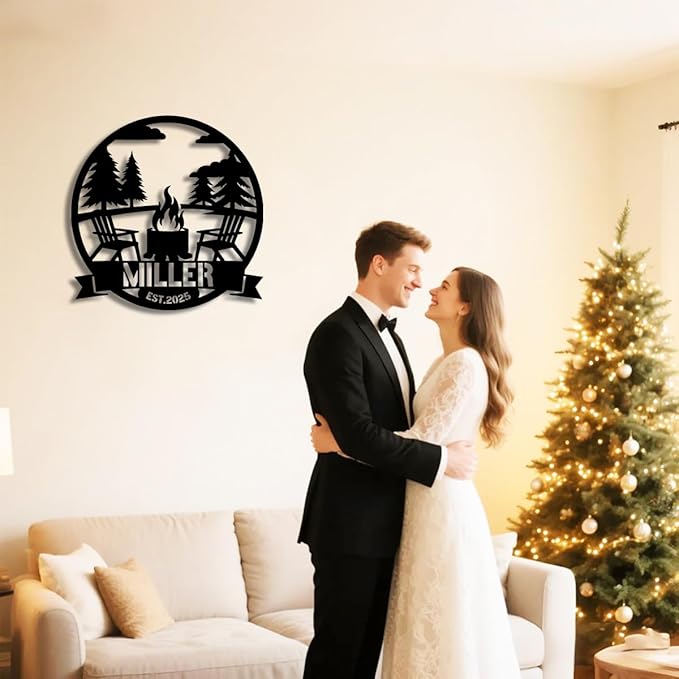 Personalized Campfire Metal Name Sign | Custom Camping Metal Signs | Family Wall Art & Split Letter Name | Wedding Gift & Anniversary | Indoor Decor Gift for Women, Men, Wife, Parents, Couple-StrideForce Fitness