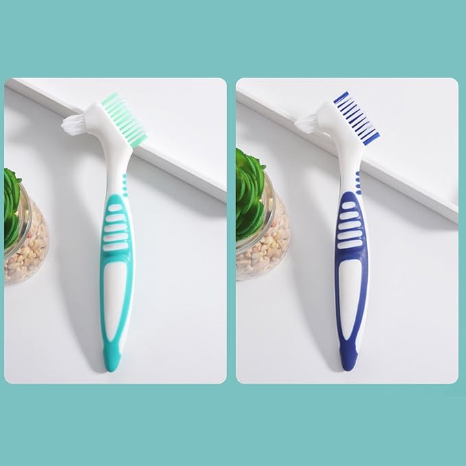 Denture Brush False Teeth Toothbrush Multi-Layered Bristles & Portable Duals Sided Denture Toothbrushes Soft Adults with Case