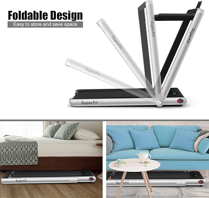 GYMAX Walking Pad, 2.25HP Foldable Treadmill with Smart App & Remote Control, Bluetooth LED Monitor, Small Spaces Compact Running Machine, Folding Portable Under Desk Treadmill for Home Office-StrideForce Fitness