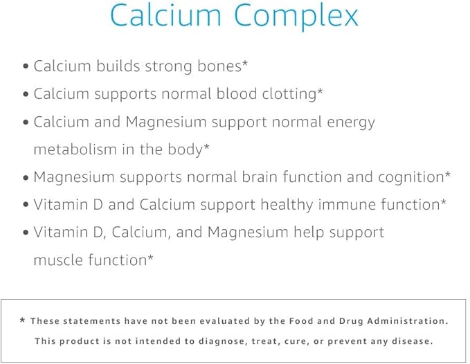 Amazon Elements Calcium Complex with Vitamin D, 250 mg Calcium (3 per Serving), Vegan, 195 Capsules (Packaging May Vary), Supports Strong Bones and Immune Health (Pack of 2)-StrideForce Fitness